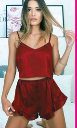 Sivanor Bordo Saten Şortlu Pijama Takımı